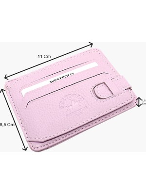 Westpolo Hakiki Deri Kuşaklı Unisex Kartlık - Açık Lavanta Pembesi