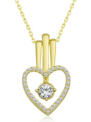 925 Ayar Gümüş Kalpli Tek Taş Kadın Gümüş Kolye