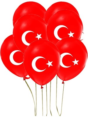 Feyza Design 30 Adet Kırmızı Türk Bayraklı Balon 23 Nisan ve 29 Ekim Süsü