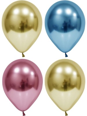 Feyza Design 20 Adet Çok Renkli Altın Mavi Pembe Balon (Aynalı Balon)