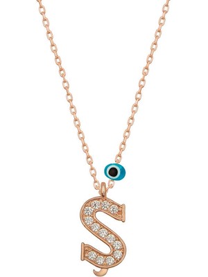 925 Ayar Gümüş Nazar Rose Ş Harfi Kadın Gümüş Kolye