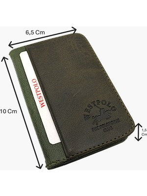 Westpolo Hakiki Eskitme Deri Bol Kart Bölmeli Unisex Kartlık - Haki