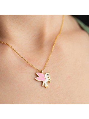 925 Ayar ​gümüş Gold Kanatlı At Kadın Kolye