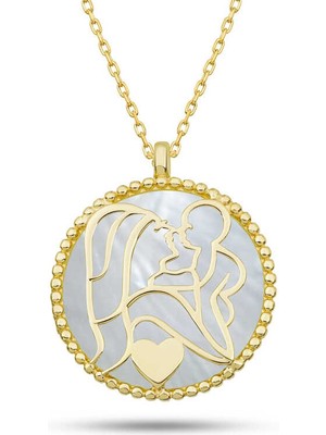 Gümüş Gold Sedef Taşlı Anne Çocuk Sevgisi Kolye