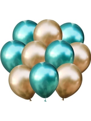 Feyza Design Altın-Yeşil Krom Balon 20 Adet - Çok Renkli Düz Balonlar