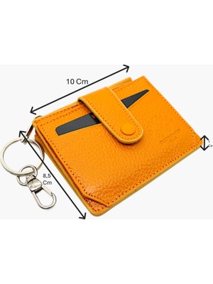 Westpolo Hakiki Deri Anahtarlıklı ve Fermuarlı Bol Kart Bölmeli Unisex Kartlık - Hardal