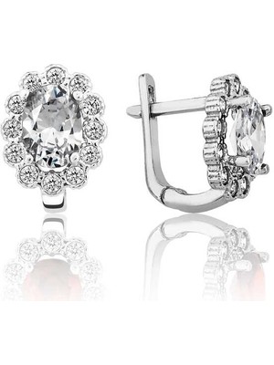 Gümüş Beyaz Çiçek Desenli J Kadın Küpe