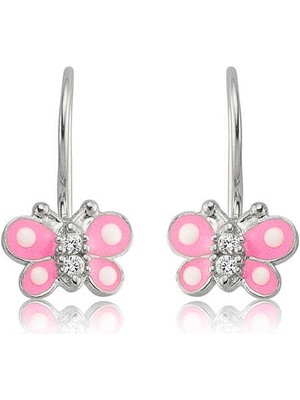 Gümüş Sallantılı Pembe Kelebek Çocuk Küpesi