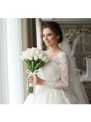 Mtemin 20 Adet Lale Tasarımlı Gelin Buketi Modeli-Sevgili Hediyesi - Çiçek Buketi- Islak Lale