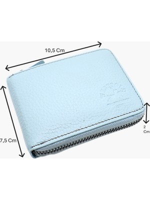 Westpolo Hakiki Deri Unisex Fermuarlı Cüzdan Kartlık - Buz Mavisi