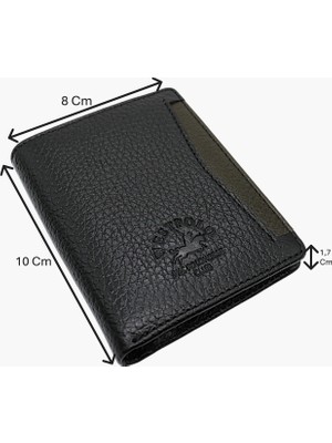 Westpolo Darius Bol Şeffaf Kartlık Bölmeli Unisex Hakiki Deri Cüzdan Kartlık - Siyah-Yeşil