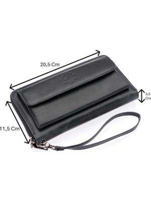 Westpolo Daisy Unisex Hakiki Eskitme Deri Kağıt Para ve Telefon Bölmeli Uzun Cüzdan - Antrasit