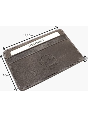 Westpolo Eskitme Hakiki Deri Unisex Ince Kartlık - Gri