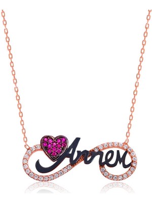 925 Ayar Gümüş Annem Yazılı Sonsuzluk Kadın Gümüş Kolye