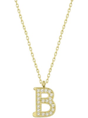 925 Ayar Gümüş Gold B Harfi Kadın Gümüş Kolye