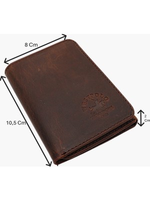 Westpolo Hakiki Eskitme Deri Kağıt Para ve Kart Bölmeli Unisex Cüzdan - G6 Kahverengi