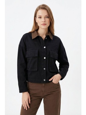 Rays Siyah Körük Cepli Kot Ceket 1008