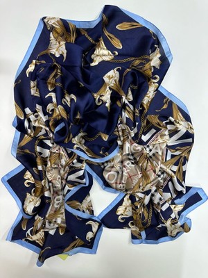 Yeni Sezon Çiçek Desen Ekose Zincir Vual Ipek Şal Premium