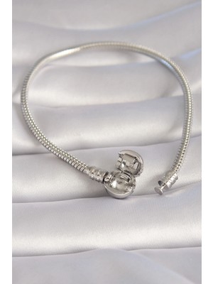 Alvo Store Buğz Pirinç Gümüş Renk Işleme Detay Charm Model Kadın Bileklik - Buğz