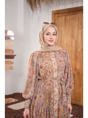 Esio Etnik Desen Şifon Elbise