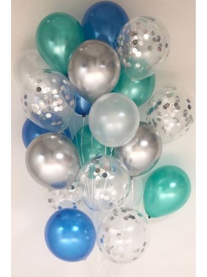 Feyza Design Metalik Krom Gümüş Çok Renkli Balon Seti - Parti Malzemeleri
