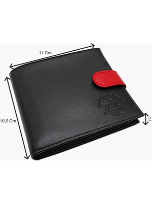 Westpolo Hakiki Deri Kağıt Para, Bozuk Para ve Bol Kart Bölmeli Patlı Erkek Cüzdanı - Siyah-Kırmızı