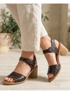 Ender Iç Dış Hakiki Deri Alçak Topuk Kahverengi Kadın Sandalet