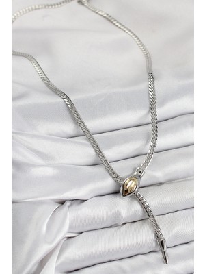 Alvo Store Buğz Pirinç Asansörlü Yılan Model Gümüş Renk Kadın Kolye - Buğz