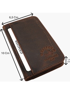 Westpolo Hakiki Eskitme Deri Bol Kart Bölmeli Unisex Kartlık - G6 Kahverengi