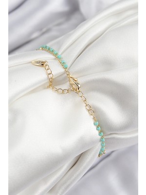 Alvo Store Buğz Pirinç Zirkon Taşlı Mavi Boncuklu Model Gold Renk Kadın Bileklik - Buğz