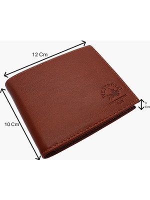 Westpolo Hakiki Deri Kağıt Para, Bozuk Para ve Bol Kart Bölmeli Erkek Cüzdan - Taba