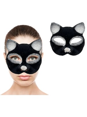 Alvo Store Buğz Siyah Gümüş Simli Kedi Maskesi