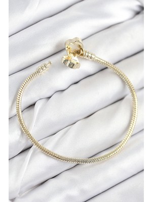 Alvo Store Buğz Pirinç Charm Zirkon Taşlı Yonca Model Gold Renk Kadın Bileklik - Buğz