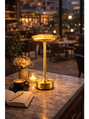 Edison Modern Gold Tasarım Şarjlı 3 Renkli LED Masa Lambası | Dokunmatik Estetik Gövde