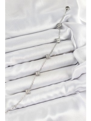 Alvo Store Buğz 316L Çelik Yonca Model Gümüş Renk Kadın Bileklik - Buğz