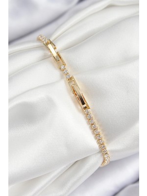 Alvo Store Buğz Pirinç Zirkon Taşlı Nazar Model Gold Renk Kadın Bileklik - Buğz