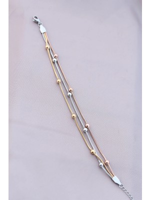 Alvo Store Buğz 316L Kararmaz Çelik Gümüş Renk Top Zincirli Kadın Bileklik - Buğz