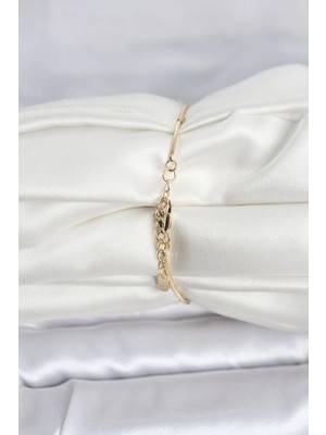 Alvo Store Buğz cm 14K Gold Renk Barlı Yılan Zincir Model Kadın Bileklik - Buğz