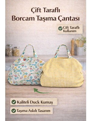SAVEK El Yapımı Borcam Taşıma Çantası & Piknik Çantası 50X80 cm – Yeşil Çiçek Desenli, Bağcıklı, Duck Kumaş Taşıma Çantası