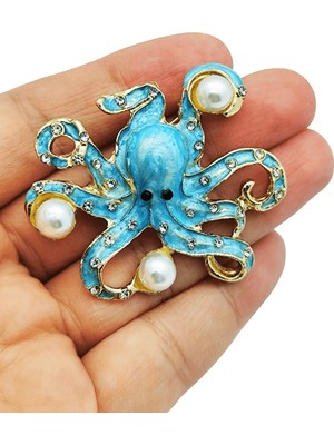 BB Bi Butik Shop Ocean Blue Pearl Ahtapot Broş
