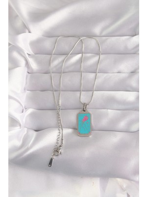 Alvo Store Buğz 316L Çelik Gümüş Renk Mavi Mineli Tarot Kolye - Buğz