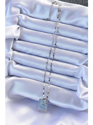 Alvo Store Buğz 316L Çelik Zincir Gümüş Renk Mavi Mineli Tarot Kolye - Buğz