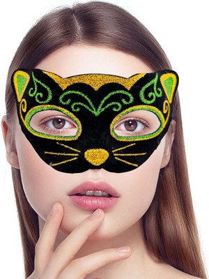 Alvo Store Buğz Siyah Kadife Sarı Yeşil Simli Kedi Maskesi