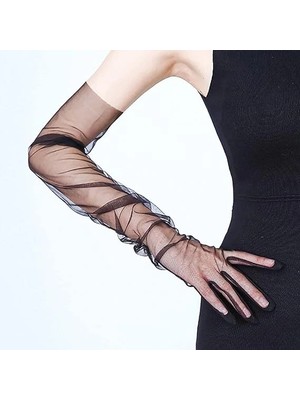 Alvo Store Buğz Uzun Boy Likralı Siyah Yetişkin Mega Tül Eldiven