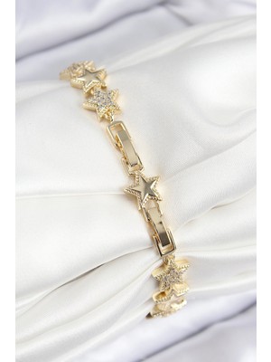 Alvo Store Buğz Vıp Pirinç Zirkon Taşlı Yıldız Model Gold Renk Kadın Bileklik - Buğz