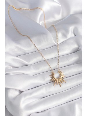 Alvo Store Buğz 316L Çelik Gold Renk Güneş Model Vintage Kadın Kolye - Buğz