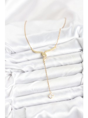 Alvo Store Buğz 316L Çelik Zincir Gold Renk Yılan Model Y Kolye - Buğz