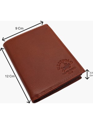 Westpolo Hakiki Deri Kağıt Para Bölmeli ve Bozuk Para Bölmeli Kart Bölmeli Erkek Cüzdanı - Taba