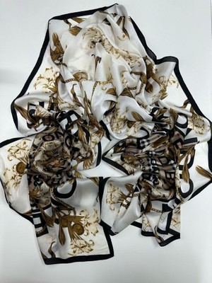 Yeni Sezon Çiçek Desen Ekose Zincir Vual Ipek Şal Premium