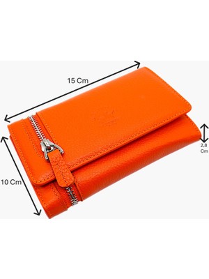 Westpolo Bozuk Para ve Bol Kartlık Bölmeli Hakiki Deri Kadın Cüzdanı - Turuncu
